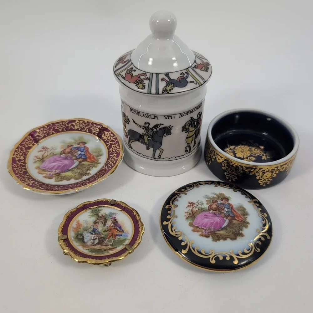 Lot of 4 Vintage Limoges France Various Shapes & Sizes‎ Trinket Boxes Gold Trim